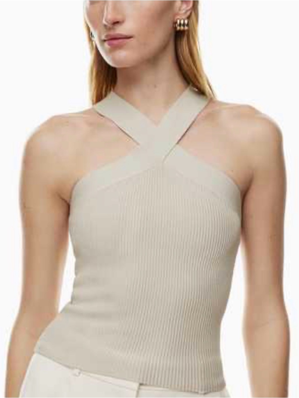 Aritzia Crisscross Ribbed Halter Tank - Beige
